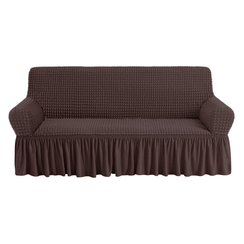 NICEEC Sofa Slipcover Brown Sofa Cover 1 Piece Easy Fitted Sofa Couch Cover Universal High Stretch Durable Furniture Protector with Skirt Country Style (3 Seater Chocolate Brown) - Image 1